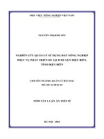 Nghiên cứu quản lý sử dụng đất nông nghiệp phục vụ phát triển du lịch huyện điện biên, tỉnh điện biên (TT) 