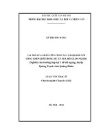 Vai trò của nhân viên công tác xã hội đối với lồng ghép giới trong dự án xóa đói giảm nghèo (nghiên cứu trường hợp tại 3 xã bãi ngang của huyện quảng trạch, tỉnh quảng bình) 