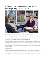LÝ DO VÌ SAO MỘT SỐ NGƯỜI PHẢN ĐỐI VIỆC TRỊ LIỆU TÂM LÝ