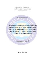 Hoàn thiện kiểm toán hàng tồn kho trong kiểm toán báo cáo tài chính tại các doanh nghiệp sản xuất thép do các công ty kiểm toán độc lập của Việt Nam thực hiện (FULL TEXT)