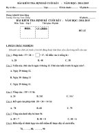Đề thi học kì 1 lớp 2 môn Toán, Tiếng Việt trường tiểu học Toàn Thắng năm 2014 - 2015