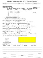 Đề thi học kì 1 lớp 4 môn Toán, Tiếng Việt trường tiểu học Toàn Thắng năm 2014 - 2015