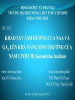 Báo cáo tốt nghiệp Khảo sát ảnh hưởng của NAA và GA3 lên khả năng sinh trưởng của nấm linh chi Ganoderma lucidum