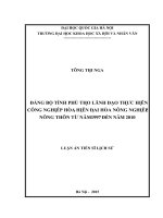 Đảng bộ tỉnh Phú Thọ lãnh đạo thực hiện công nghiệp hóa, hiện đại hóa nông nghiệp, nông thôn từ năm 1997 đến năm 2010