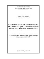 Đánh giá năng suất, chất lượng và khả năng sử dụng một số giống cỏ trong chăn nuôi bò tại sơn la 