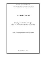 ứng dụng khai phá dữ liệu chọn ngành nghề cho học sinh thpt