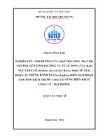 Nghiên cứu ảnh hưởng của mật độ ương, mật độ tảo đáy lên sinh trưởng và tỷ lệ sống của bào ngư chín lỗ (haliotis diversicolor reeve, 1864) từ giai đoạn ấu trùng bánh xe (trochophora) đến giai đoạn con non kích thước 4 mm tại vùng biển bạc 