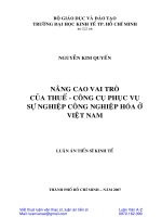 Luận án nâng cao vai trò của thuế công cụ phục vụ sự công nghiệp hóa ở VN 