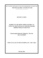 Luận án Tiến sĩ Thông tin - Thư viện Nghiên cứu hệ thống thông tin phục vụ công tác đào tạo tại các trường đại học khối kỹ thuật ở Việt Nam