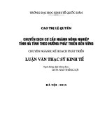 Chuyển dịch cơ cấu ngành nông nghiệp tỉnh Hà Tĩnh theo hướng phát triển bền vững