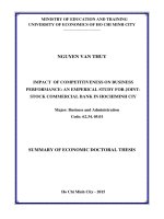 LUẬN ÁN TIẾN SĨ IMPACT  OF COMPETITIVENESS ON BUSINESS PERFORMANCE AN EMPERICAL STUDY FOR JOINT-STOCK COMMERCIAL BANK IN HOCHIMINH CIY