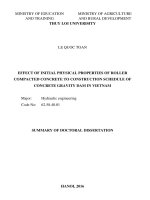 Summary of doctoral dissertation Effect of initial physical properties of roller compacted concrete to construction schedule of concrete gravity dam in Vietnam