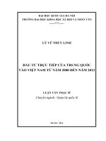 Đầu tư trực tiếp của trung quốc vào việt nam từ năm 2000 đến năm 2012  luận văn ths  quan hệ quốc tế 