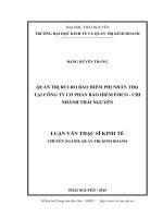 Quản trị rủi ro bảo biểm phi nhân thọ tại Công ty Cổ phần bảo hiểm PJICO  chi nhánh Thái Nguyên