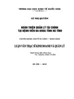 Luận văn thạc sỹ: Hoàn thiện quản lý tài chính tại Bệnh viện Đa khoa tỉnh Hà Tĩnh