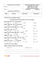 Đề thi học kì 1 môn Toán, Tiếng Việt lớp 3 trường tiểu học Tam Hưng, Hà Nội năm 2015 - 2016
