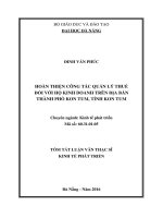 Hoàn thiện công tác quản lý thuế đối với hộ kinh doanh trên địa bàn thành phố kon tum, tỉnh kon tum 