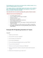 MỘT SỐ TOPIC TRONG IELTS VÀ ĐỀ THI THỬ PHÀN SPEAKING