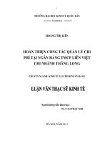 Hoàn thiện công tác quản lý chi phí tại Ngân hàng thương mại cổ phần Liên Việt - Chi nhánh Thăng Long