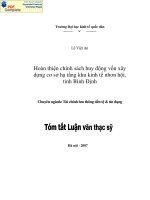 Hoàn thiện chính sách huy động vốn xây dựng cơ sở hạ tầng khu kinh tế Nhơn Hội, tỉnh Bình Định