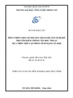 Phát triển một số phương pháp khuyến nghị hỗ trợ tìm kiếm thông tin học thuật dựa trên tiếp cận phân tích mạng xã hội (TT)