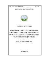 NGHIÊN CỨU CHIẾT XUẤT VÀ TINH CHẾ CONESSIN, KAEMPFEROL, NUCIFERIN TỪ DƯỢC LIỆU LÀM CHẤT CHUẨN ĐỐI CHIẾU TRONG KIỂM NGHIỆM THUỐC
