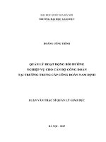 Quản lý hoạt động bồi dưỡng nghiệp vụ cho cán bộ công đoàn tại trường Trung cấp Công đoàn Nam Định