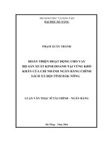 Luận văn thạc sĩ HOÀN THIỆN HOẠT ĐỘNG CHO VAY hộ sản XUẤT KINH DOANH tại VÙNG KHÓ KHĂN của CHI NHÁNH NGÂN HÀNG CHÍNH SÁCH xã hội TỈNH đắk NÔNG 
