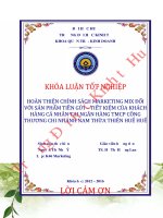 Hoàn thiện chính sách marketing mix đối với sản phẩm tiền gửi – tiết kiệm của khách hàng cá nhân tại ngân hàng TMCP công thương chi nhánh nam thừa thiên huế 