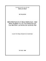 Biện pháp quản lý hoạt động dạy   học môn nghiệp vụ lễ tân khách sạn tại trường cao đẳng du lịch hà nội 