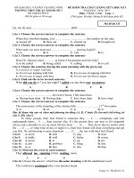 Đề thi giữa học kì 1 môn Tiếng Anh lớp 11 trường THPT Thuận Thành 3, Bắc Ninh năm học 2016 - 2017 có đáp án