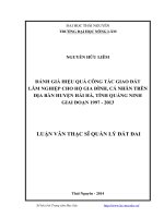 Luận văn đánh giá hiệu quả công tác giao đất lâm nghiệp cho hộ gia đình cá nhân trên địa bàn huyện hải hà tỉnh quảng ninh giai đoạn 1997   2013