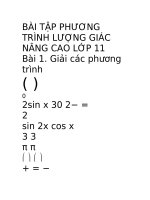 BÀI TẬP PHƯƠNG TRÌNH LƯỢNG GIÁC NÂNG CAO LỚP 11
