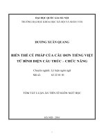 Biến thể cú pháp của câu đơn tiếng việt từ biện diện cấu trúc – chức năng