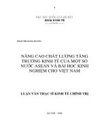 Nâng cao chất lượng tăng trưởng kinh tế của một số nước ASEAN và bài học kinh nghiệm cho việt nam 