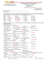 Đề thi giữa học kì 1 môn Tiếng Anh lớp 11 trường THPT Nguyễn Trãi, Thái Bình năm học 2016 - 2017 có đáp án