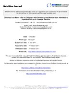 Diarrhea is a Major killer of Children with Severe Acute Malnutrition Admitted to Inpatient Setup in Lusaka, Zambia