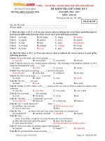 Đề thi giữa học kì 1 môn Tiếng Anh lớp 10 trường THPT Nguyễn Trãi, Thái Bình năm học 2016 - 2017 có đáp án