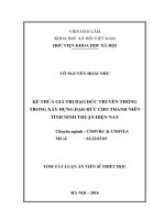 Kế thừa giá trị đạo đức truyền thống trong xây dựng đạo đức cho thanh niên tỉnh ninh thuận hiện nay (TT) 