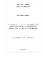 Quản lý hoạt động giáo dục sức khỏe sinh sản vị thành niên cho học sinh trường THPT marie curie quận 3, thành phố hồ chí minh 