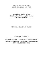 Nghiên cứu xử lý bùn thải ao nuôi tôm thâm canh thành phân hữu cơ tại huyện đầm dơi, tỉnh cà mau (TT) 