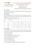 Đề thi học sinh giỏi cấp trường môn Sinh học lớp 10 trường THPT Lý Thái Tổ, Bắc Ninh năm học 2015 - 2016