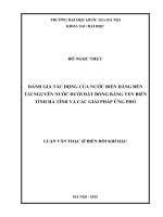 Đánh giá tác động của nước biển dâng đến tài nguyên nước dưới đất đồng bằng ven biển tỉnh hà tĩnh và các giải pháp ứng ph 
