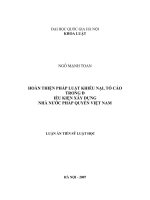 Hoàn thiện pháp luật khiếu nại, tố cáo trong điều kiện xây dựng nhà nước pháp quyền việt nam 
