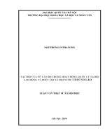 Vai trò của nữ cán bộ trong hoạt động quản lý tại bộ lao động và phúc lợi xã hội nước CHDCND lào 