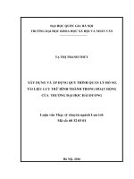 Xây dựng và áp dụng quy trình quản lý hồ sơ, tài liệu lưu trữ hình thành trong hoạt động của trường đại học hải dương 