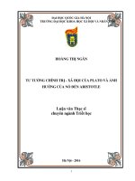 Tư tưởng chính trị   xã hội của plato và ảnh hưởng của nó đến aristotle 