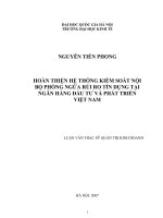 Hoàn thiện hệ thống kiểm soát nội bộ phòng ngừa rủi ro tín dụng tại ngân hàng đầu tư và phát triển việt nam 