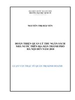 Hoàn thiện quản lý thu ngân sách nhà nước trên địa bàn thành phố hà nội đến năm 2010 