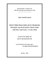 Hoàn thiện hoạt động quản trị rủi ro tín dụng tại ngân hàng TMCP công thương việt nam – chi nhánh hà tĩnh